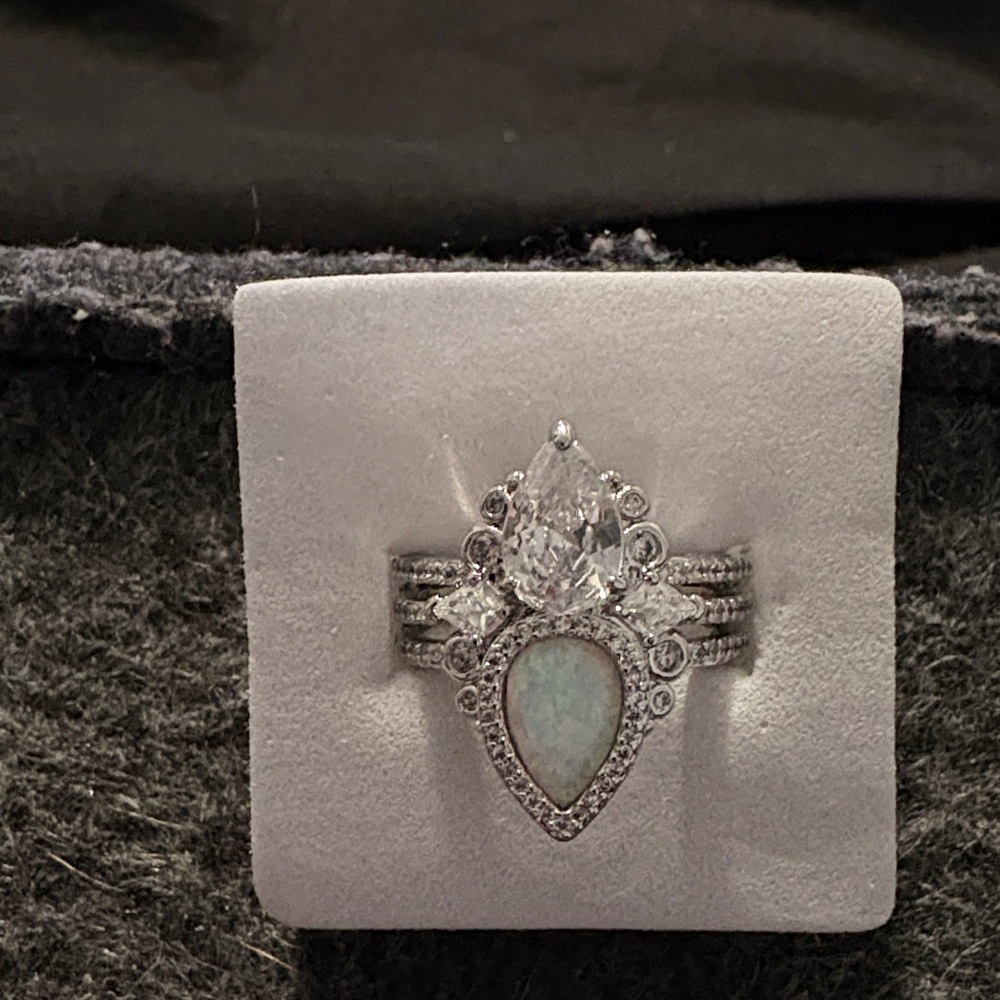 Elegant Silver and Opal Women's Ring Set